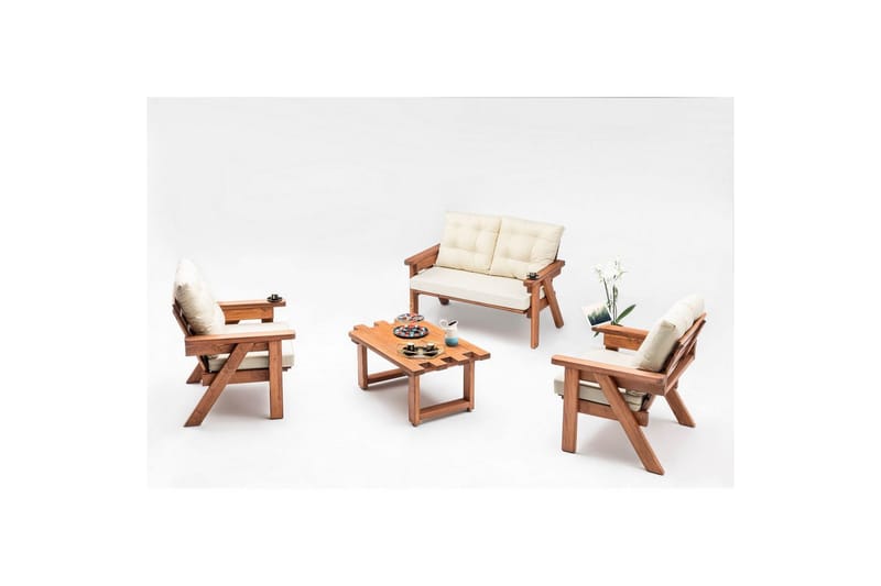 Zaron hagesofa 2-seter - Mellomfarget tre/Cremehvit - Hagemøbler - Utesofa - Hagebenk & hagesofa