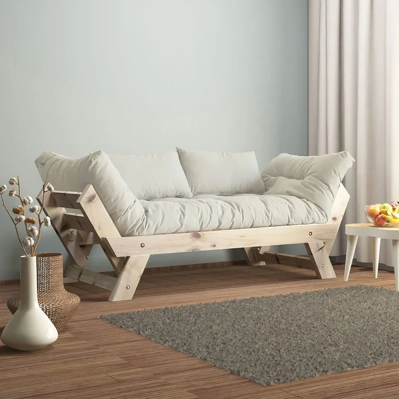 Zylar 2-seter Utfellbar Sovesofa i Stoff med Treramme, Hvit|Beige