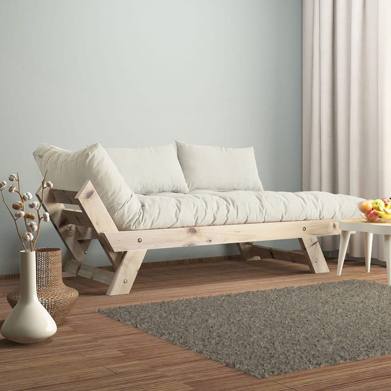 Zylar 2-seter Utfellbar Sovesofa i Stoff med Treramme - Hvit|Beige - Møbler - Sofaer - Sovesofaer - 2 seters sovesofa