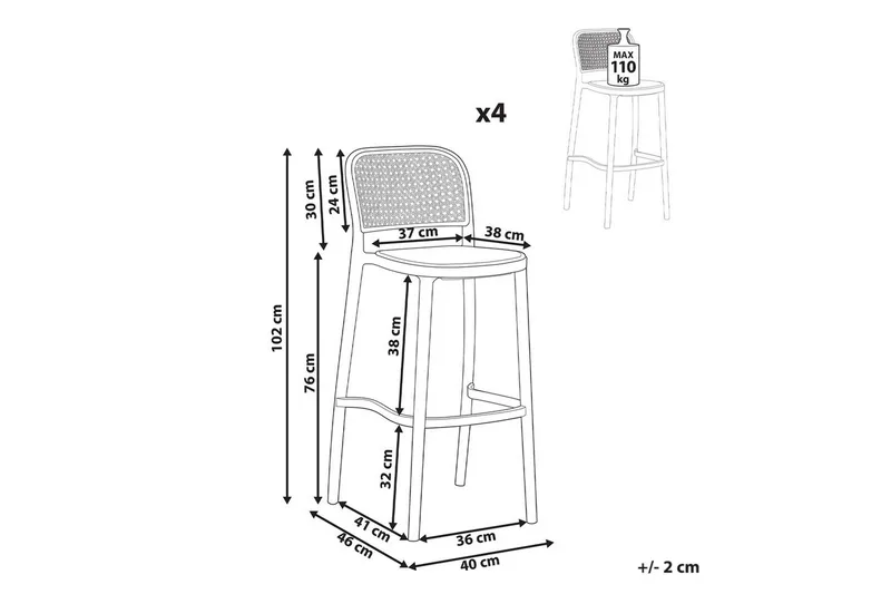 Barstol sett av 4 Plose - Hagemøbler - Stoler & Lenestoler - Barstol