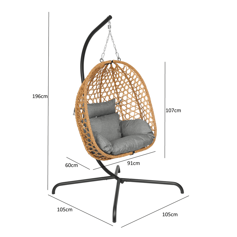 Etna hengestol med stativ for utendørsbruk – eggstol i kunstrotting - Brun - Hagemøbler - Stoler & Lenestoler - Hengestoler - Hengestol med stativ