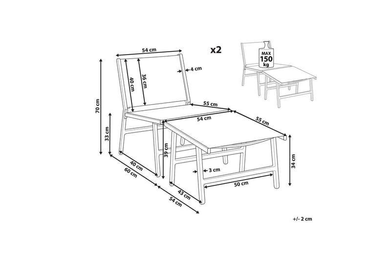 Hagestol sett med 2 Marceddi - Beige, svart - Hagemøbler - Stoler & Lenestoler - Utelenestoler