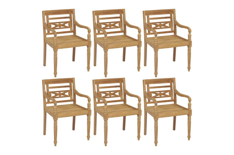 Bataviastoler 6 stk heltre teak - Brun - Hagemøbler - Stoler & Lenestoler - Spisestoler & hagestoler utendørs