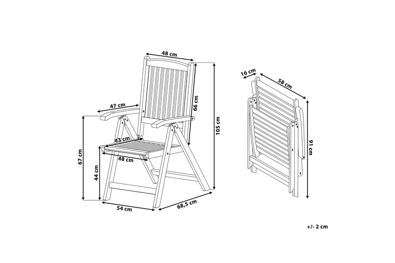 Canneto Stol 2-pk Sammenleggbar med Pute - Natur - Spisestoler & hagestoler utendørs