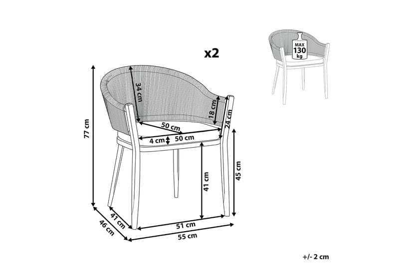 Hagestol 2 stk grå MILETO - Grå - Spisestoler & hagestoler utendørs - Balkongstoler