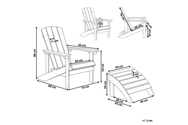 Hagestol med fotskammel lys grå ADIRONDACK - Grå - Hagemøbler - Stoler & Lenestoler - Solstoler - Dekkstol