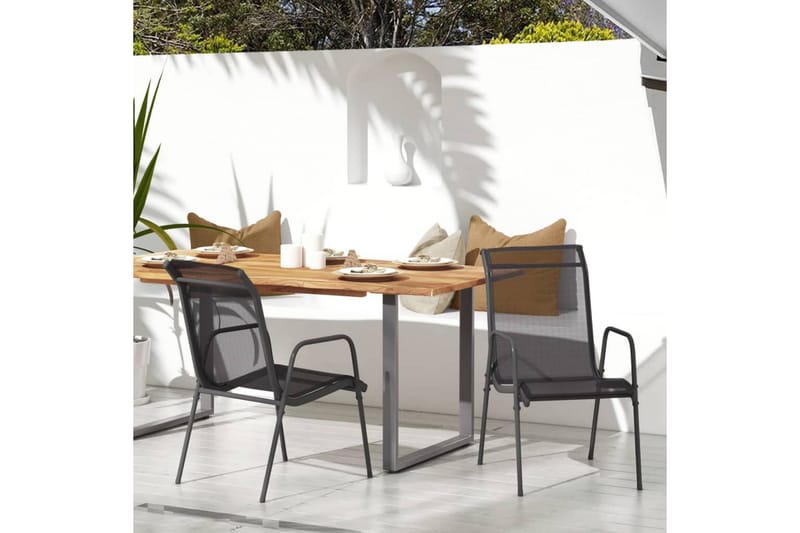Hagestoler 2 stk stål og textilene svart - Svart - Spisestoler & hagestoler utendørs - Balkongstoler