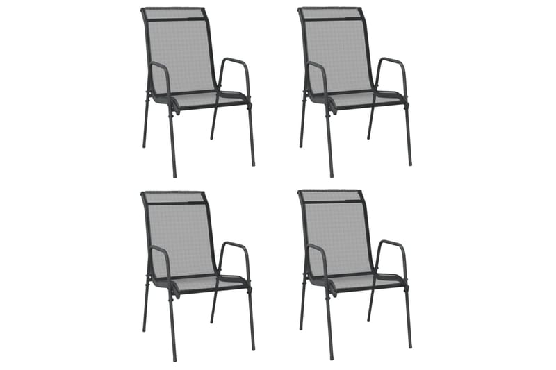 Hagestoler 4 stk stål og textilene svart - Svart - Spisestoler & hagestoler utendørs - Balkongstoler