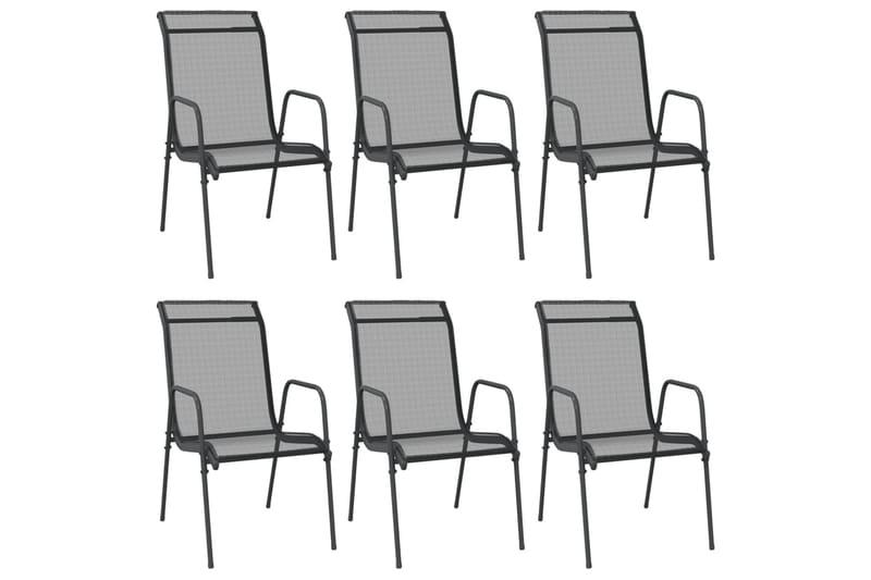Hagestoler 6 stk stål og textilene svart - Svart - Spisestoler & hagestoler utendørs - Balkongstoler