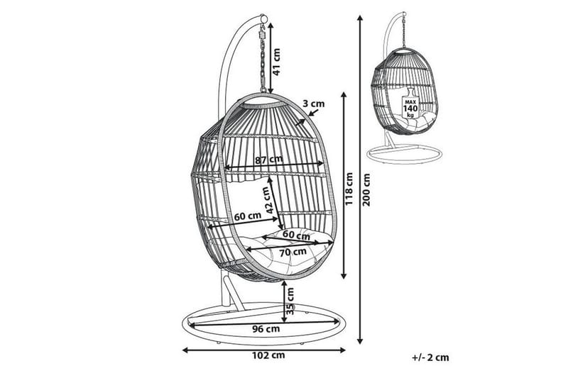 Hengestol Alba - Hvit, Grå - Hagemøbler - Stoler & Lenestoler - Hengestoler