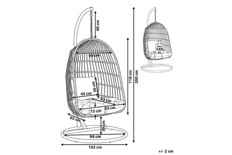 Hengestol Allera - Svart, Grå - Hagemøbler - Stoler & Lenestoler - Hengestoler