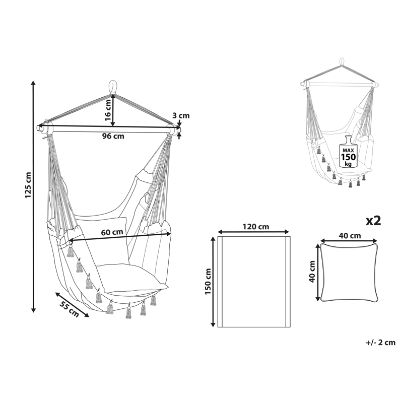 Hengestol utendørs Varena Bomull - Beige/Blå - Hagemøbler - Stoler & Lenestoler - Hengestoler