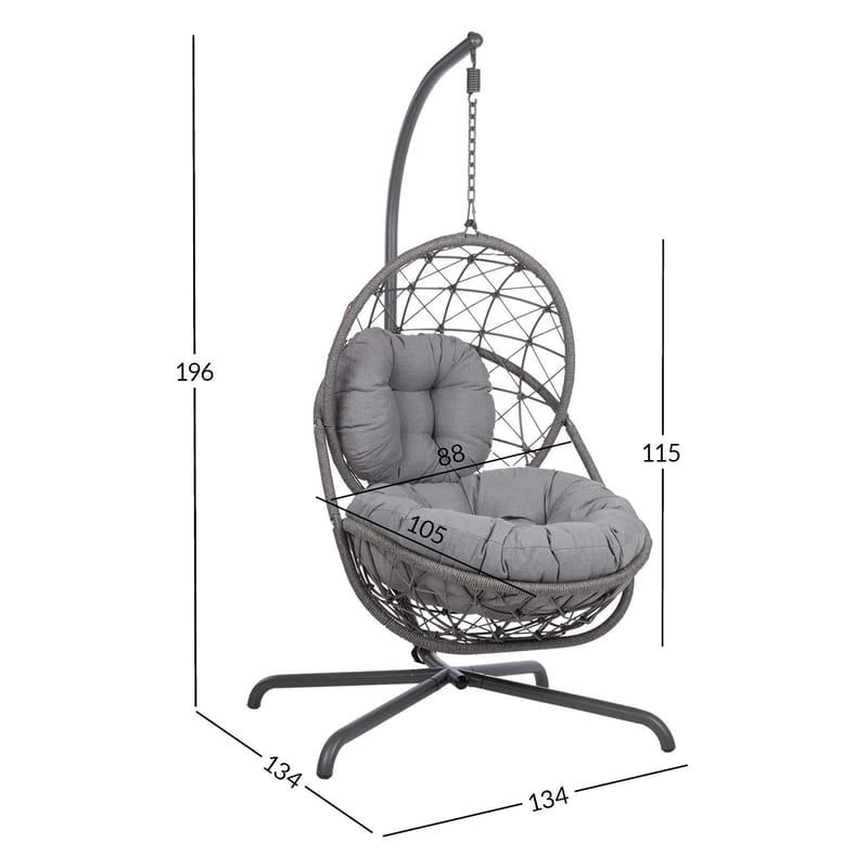 Hengestol HOME4YOU Amara 134x134x196 cm mørkegrå - mørkegrå - Hagemøbler - Stoler & Lenestoler - Hengestoler - Hengestol med stativ