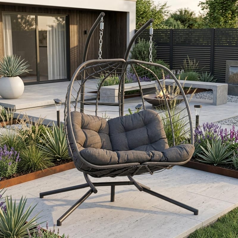 Hengestol HOME4YOU Finse 2-seter 142x106x194 cm mørkegrå - mørkegrå - Hagemøbler - Stoler & Lenestoler - Hengestoler - Hengestol med stativ