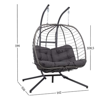 Hengestol HOME4YOU Finse 2-seter 142x106x194 cm mørkegrå - Mørkegrå - Hagemøbler - Stoler & Lenestoler - Hengestoler - Hengestol med stativ