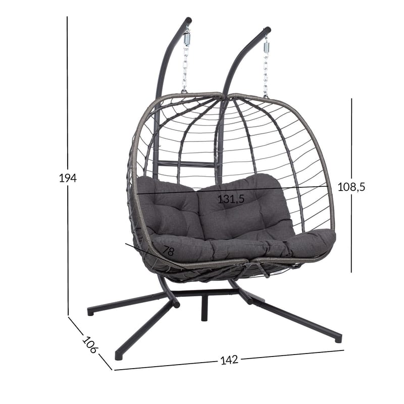 Hengestol HOME4YOU Finse 2-seter 142x106x194 cm mørkegrå - mørkegrå - Hagemøbler - Stoler & Lenestoler - Hengestoler - Hengestol med stativ