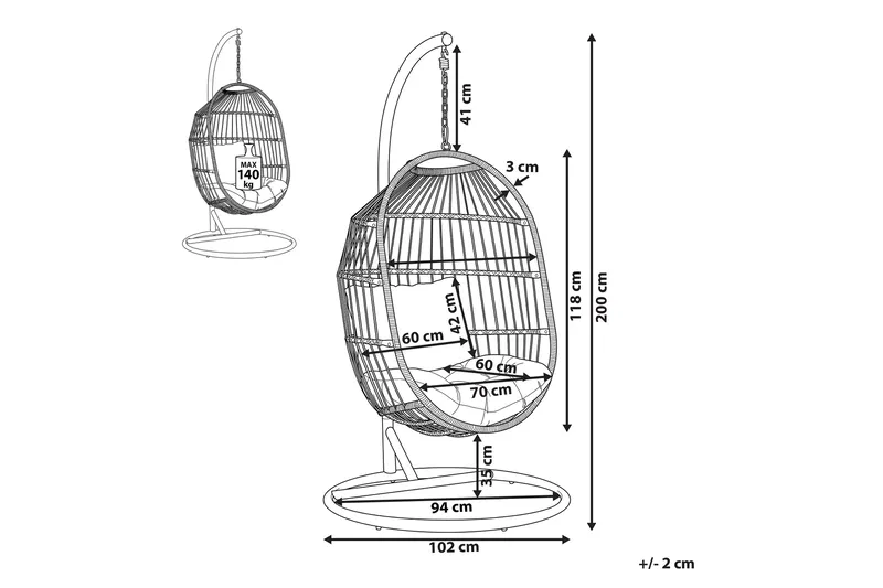 Hengestol med stativ kunstrotting beige ALBA - Tre / Natur - Hagemøbler - Stoler & Lenestoler - Hengestoler