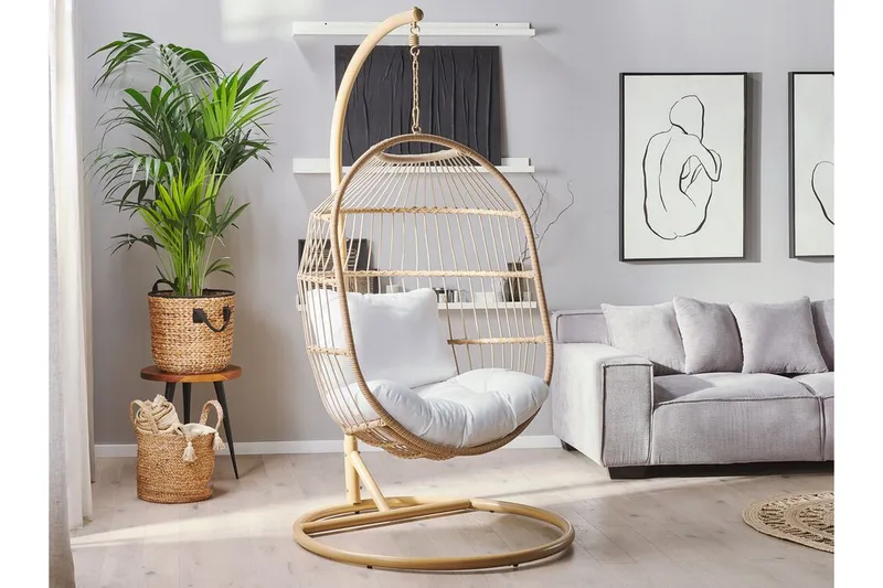 Hengestol med stativ kunstrotting beige ALBA - Tre / Natur - Hagemøbler - Stoler & Lenestoler - Hengestoler