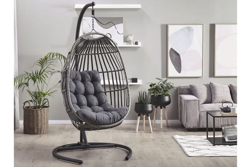 Hengestol med stativ kunstrotting Mørkegrå SESIA - Grå - Hagemøbler - Stoler & Lenestoler - Hengestoler