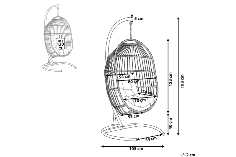 Hengestol med stativ kunstrotting Mørkegrå SESIA - Grå - Hagemøbler - Stoler & Lenestoler - Hengestoler