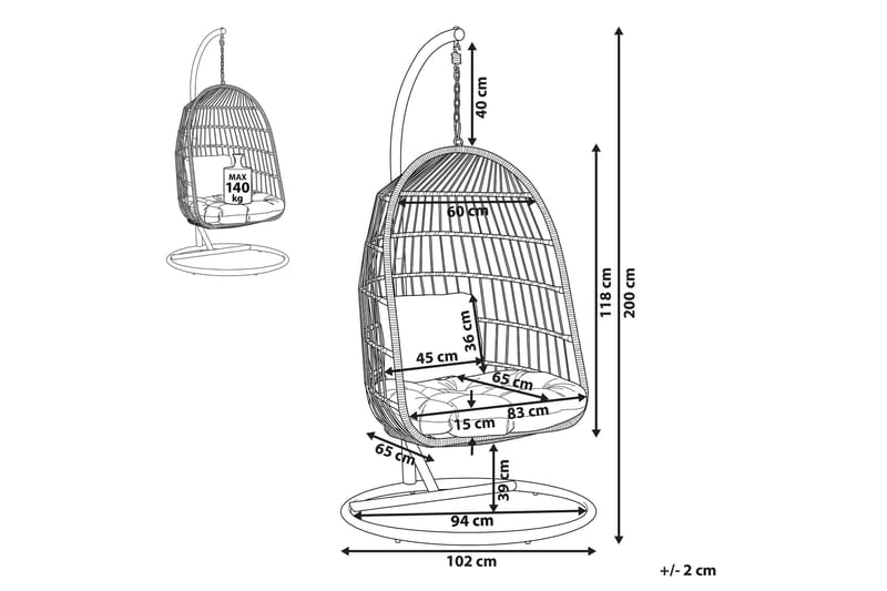 Hengestol med Stativ tau beige ALL - Tre / Natur - Hagemøbler - Stoler & Lenestoler - Hengestoler