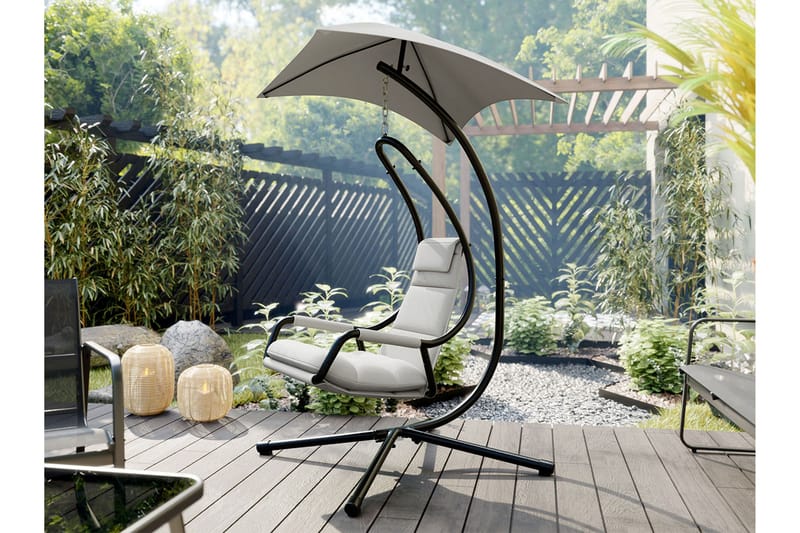 Hengestol Utendørs – Hengestol – Hengestol med stativ og tak for balkong og uteplass - Svart|Grå - Hagemøbler - Stoler & Lenestoler - Hengestoler