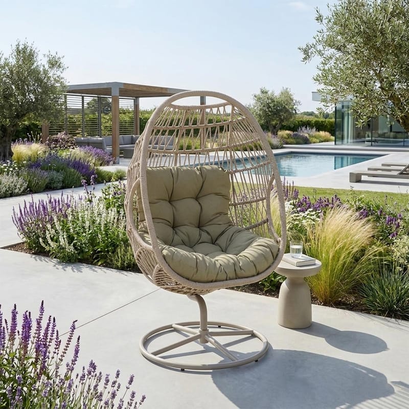 Hvilestol HOME4YOU Cassia Swivel 85x85x151 cm Beige - beige - Hagemøbler - Stoler & Lenestoler - Utelenestoler