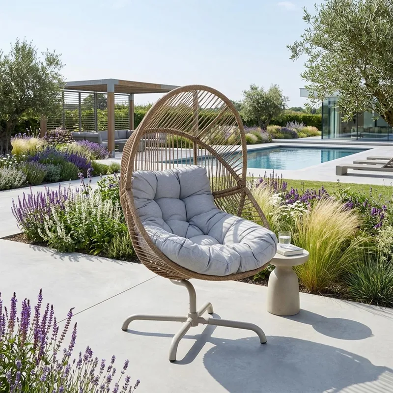 Hvilestol HOME4YOU Dorian swivel 89x95x154 cm lysebrun - Lysebrun - Hagemøbler - Stoler & Lenestoler - Utelenestoler