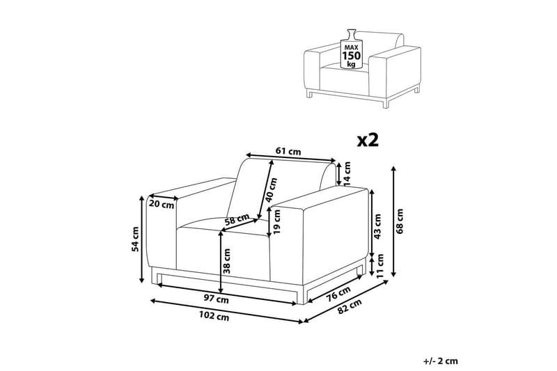 Lenestol sett på 2 Rovigo - Grå, hvit - Hagemøbler - Stoler & Lenestoler - Utelenestoler