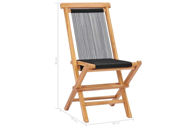 Klappstoler 2 stk heltre teak og tau - Brun - Hagemøbler - Stoler & Lenestoler - Posisjonsstol