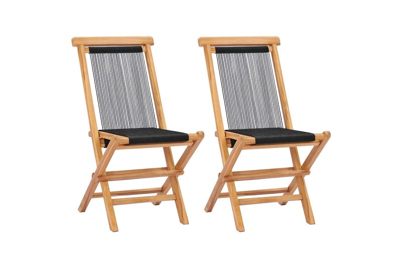 Klappstoler 2 stk heltre teak og tau - Brun - Hagemøbler - Stoler & Lenestoler - Posisjonsstol
