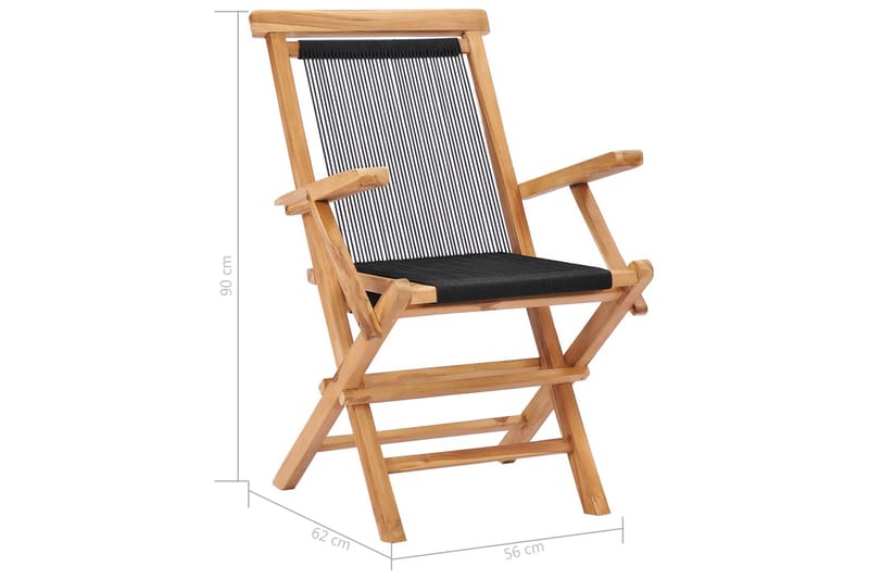 Klappstoler 2 stk heltre teak og tau - Brun - Posisjonsstol
