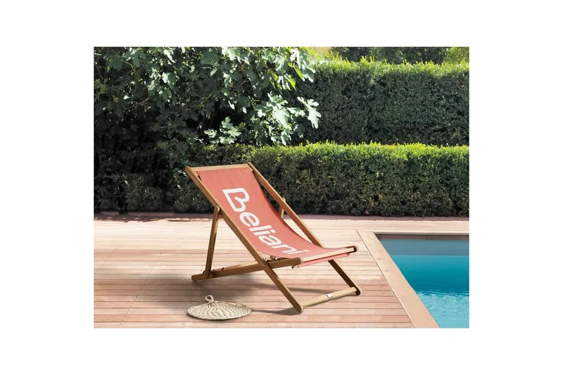 Sammenleggbar dekkstol Anzio - Rødt, lyst tre - Hagemøbler - Stoler & Lenestoler - Solstoler