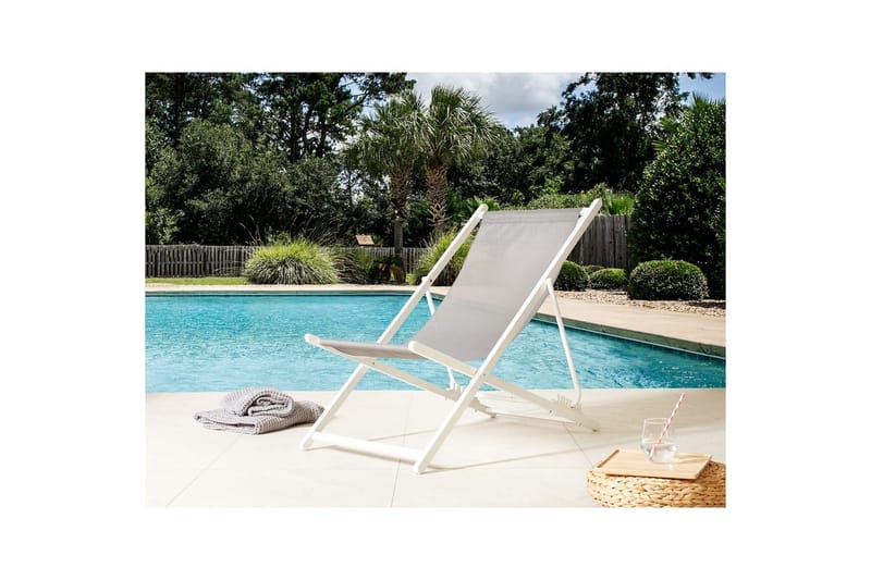 Sammenleggbar dekkstol Locri II - Grå, hvit - Hagemøbler - Stoler & Lenestoler - Solstoler