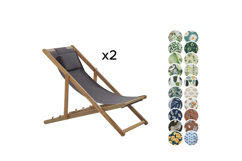 Solseng sett med 2 Avellino - Grå, lyst tre, flerfarget - Hagemøbler - Stoler & Lenestoler - Solstoler