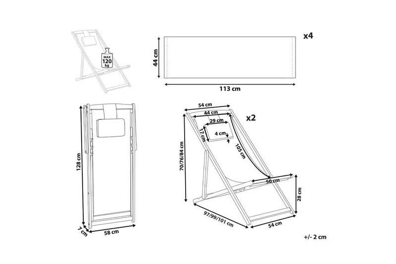 Solseng sett med 2 Avellino - Hvit, mørkt treverk, flerfarget - Hagemøbler - Stoler & Lenestoler - Solstoler