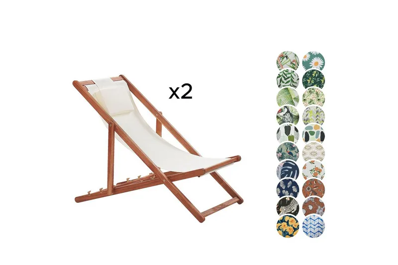 Solseng sett med 2 Avellino - Hvit, mørkt treverk, flerfarget - Hagemøbler - Stoler & Lenestoler - Solstoler