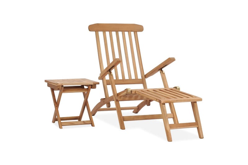Fluktstol med fotstøtte og bord heltre teak - Brun - Hagemøbler - Stoler & Lenestoler - Solseng & solvogner