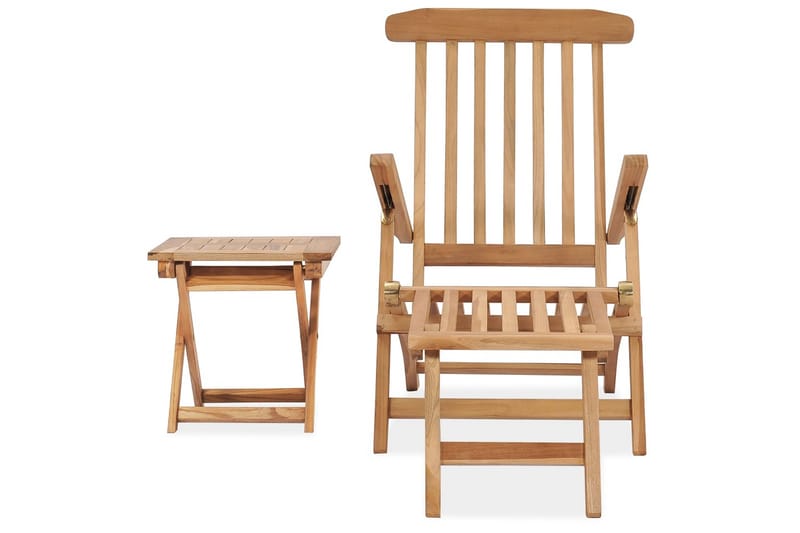 Fluktstol med fotstøtte og bord heltre teak - Brun - Hagemøbler - Stoler & Lenestoler - Solseng & solvogner
