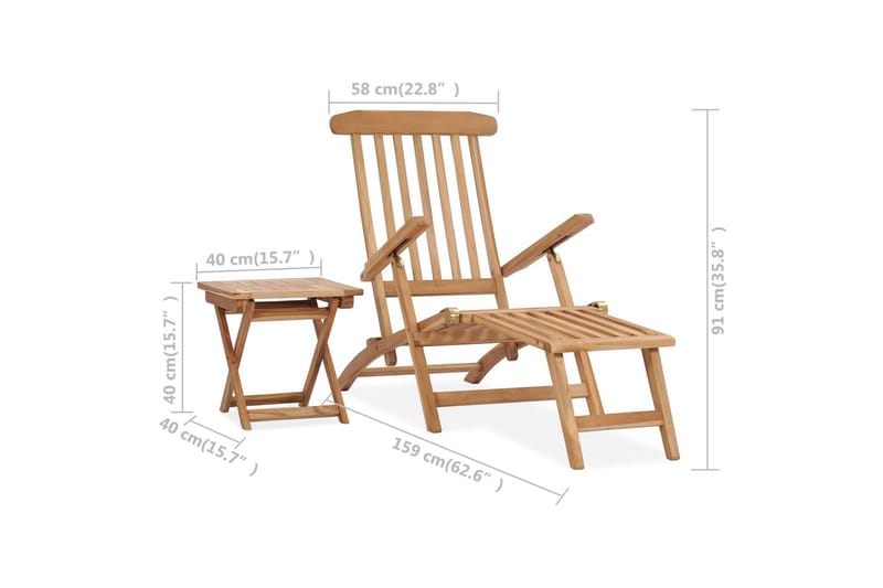 Fluktstol med fotstøtte og bord heltre teak - Brun - Hagemøbler - Stoler & Lenestoler - Solseng & solvogner