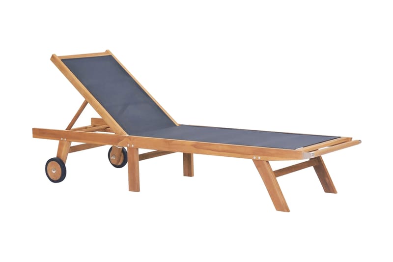 Foldbar solseng med hjul 2 stk heltre teak og textilene - Brun - Hagemøbler - Stoler & Lenestoler - Solseng & solvogner