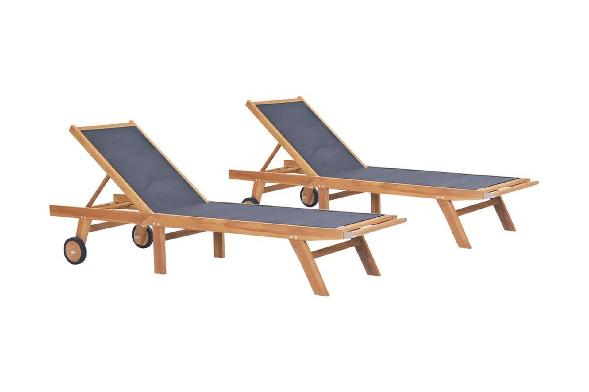Foldbar solseng med hjul 2 stk heltre teak og textilene - Brun - Hagemøbler - Stoler & Lenestoler - Solseng & solvogner
