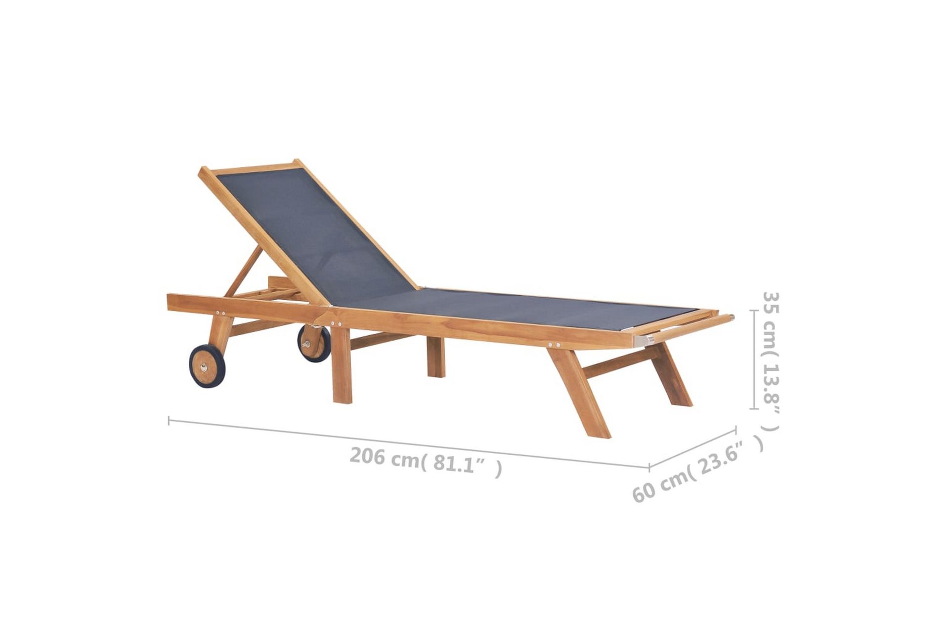 Foldbar solseng med hjul 2 stk heltre teak og textilene - Brun - Hagemøbler - Stoler & Lenestoler - Solseng & solvogner