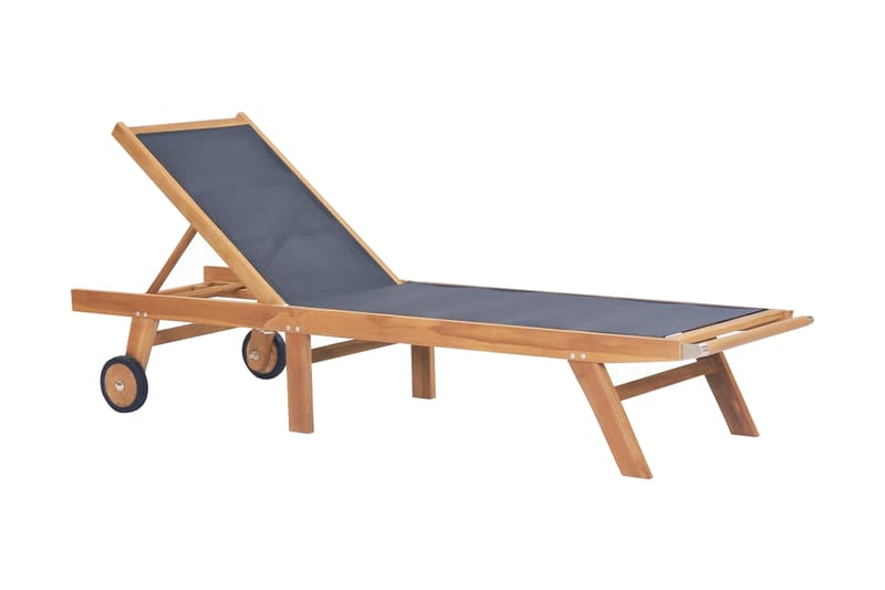 Foldbar solseng med hjul heltre teak og textilene - Teak - Hagemøbler - Stoler & Lenestoler - Solseng & solvogner