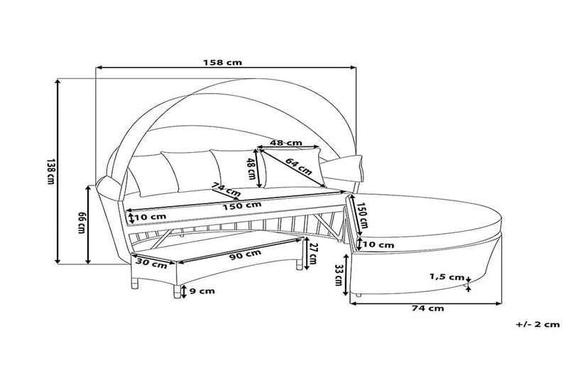 Lu| Solseng 150|158 Cm - Grå - Hagemøbler - Stoler & Lenestoler - Solseng & solvogner