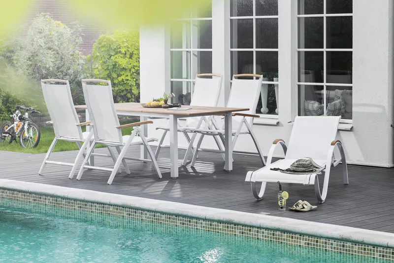 Nydala Solseng - Hvit/Teak - Hagemøbler - Stoler & Lenestoler - Solseng & solvogner