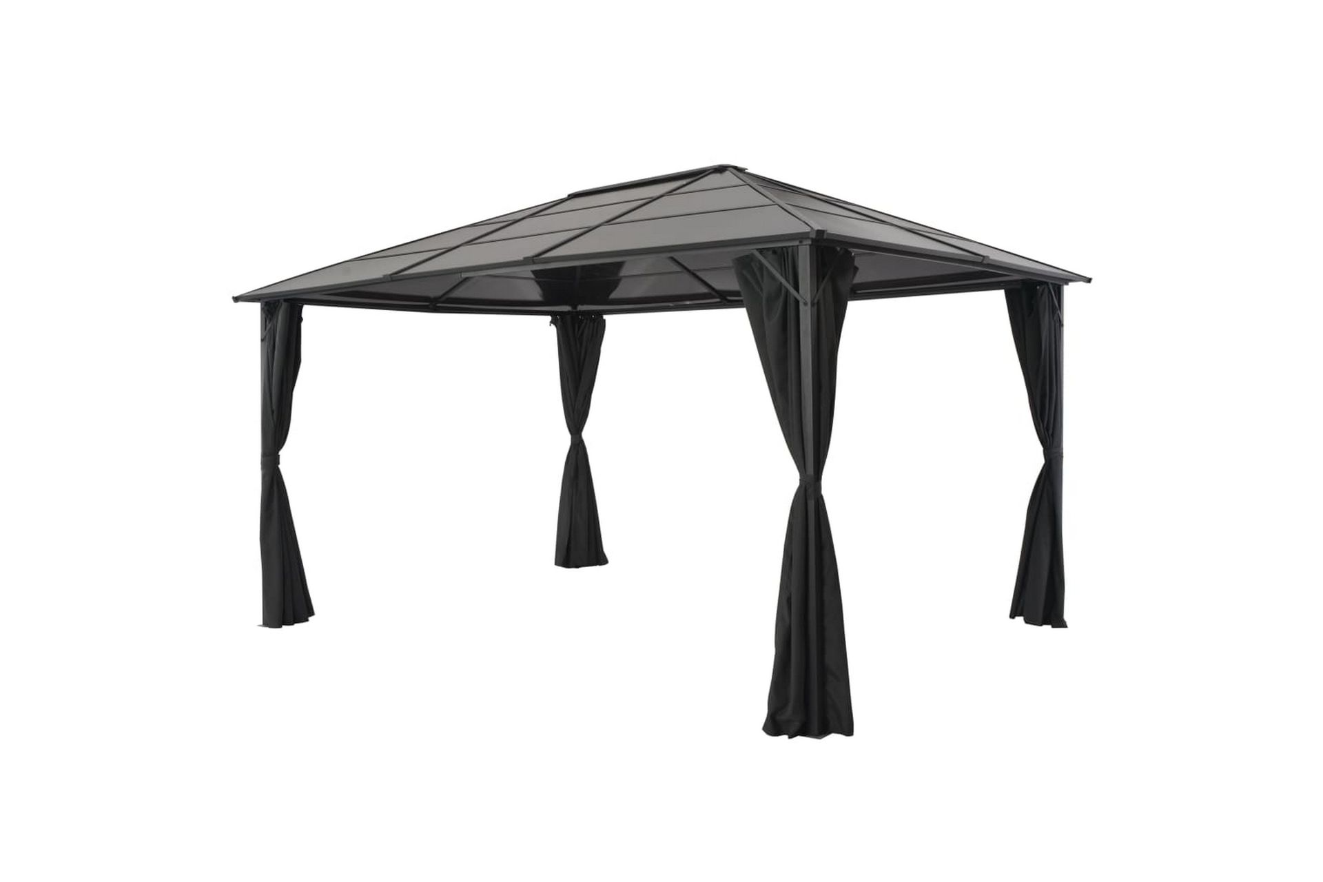 Paviljong med gardin aluminium 4x3x2,6 m svart - Svart - Hagemøbler - Stoler & Lenestoler - Solseng & solvogner