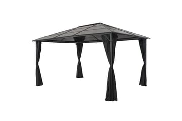 Paviljong med gardin aluminium 4x3x2,6 m svart - Svart - Hagemøbler - Stoler & Lenestoler - Solseng & solvogner