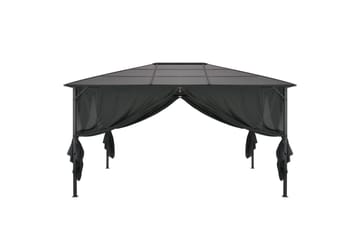 Paviljong med gardin aluminium 4x3x2,6 m svart - Svart - Hagemøbler - Stoler & Lenestoler - Solseng & solvogner