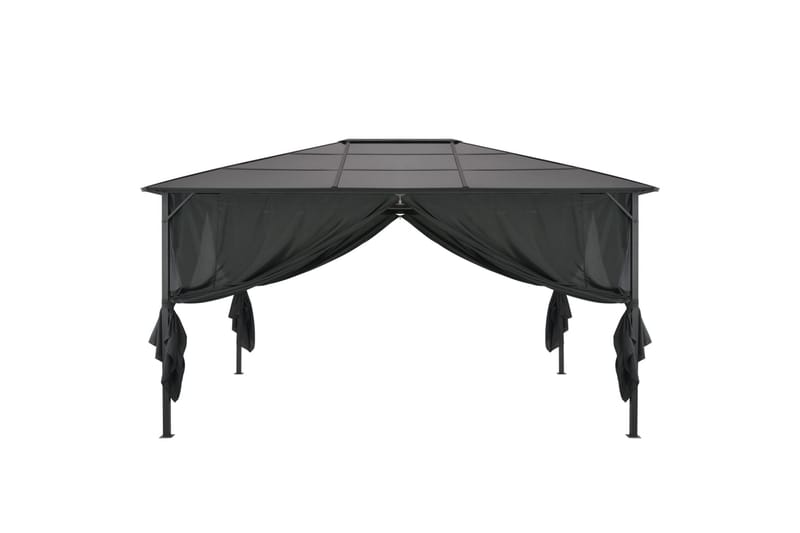 Paviljong med gardin aluminium 4x3x2,6 m svart - Svart - Hagemøbler - Stoler & Lenestoler - Solseng & solvogner
